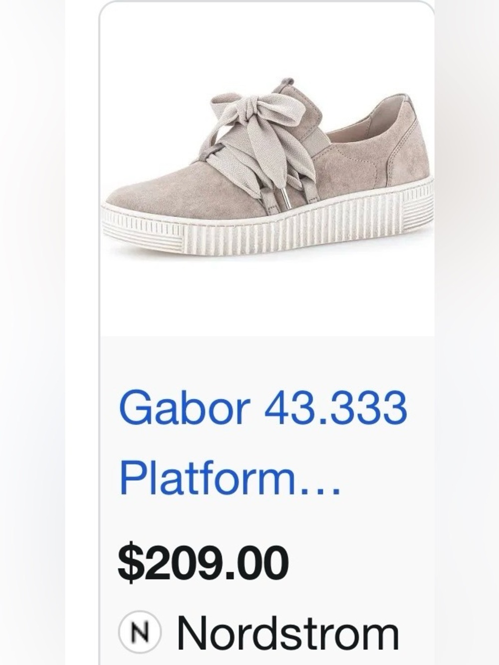 Gabor Suede Platform Sneaker in Light Beige